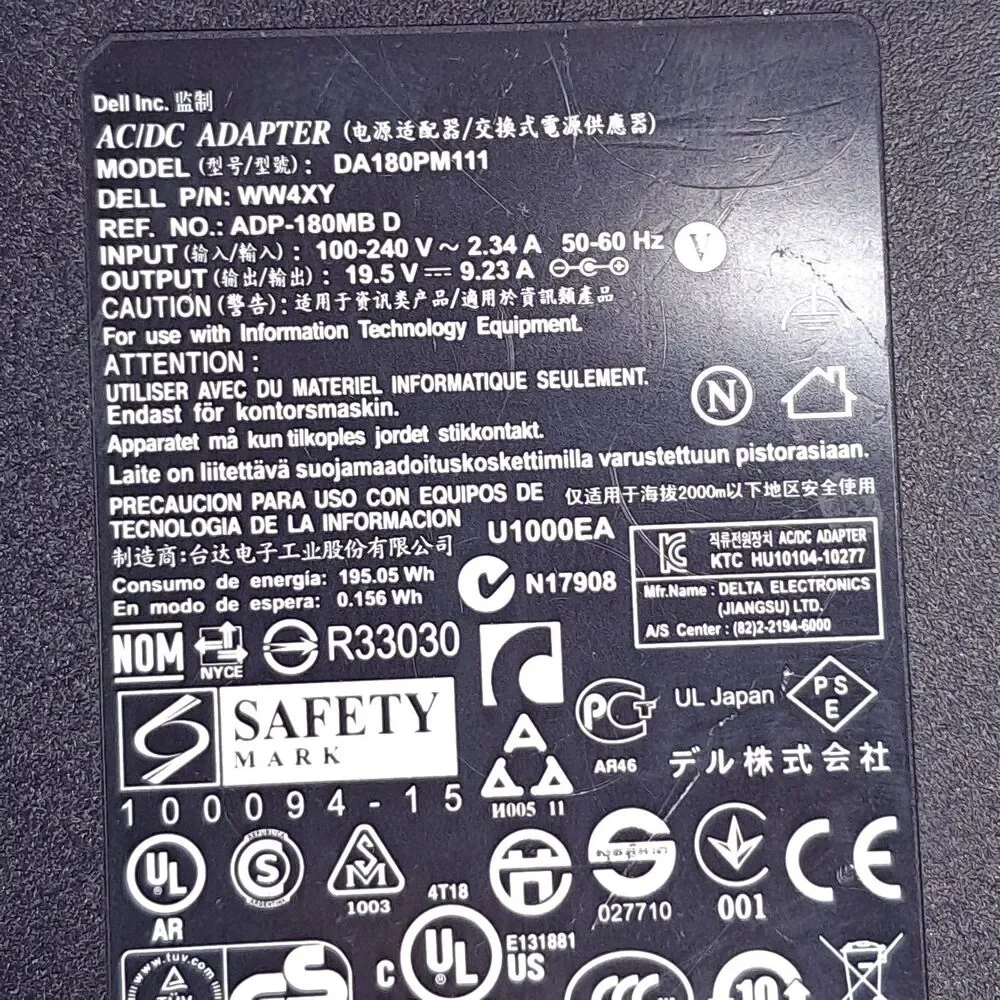 Dell da180pm111 AC Adapter 19.5V 2.34A Laptop Charger power cord Genuine oem